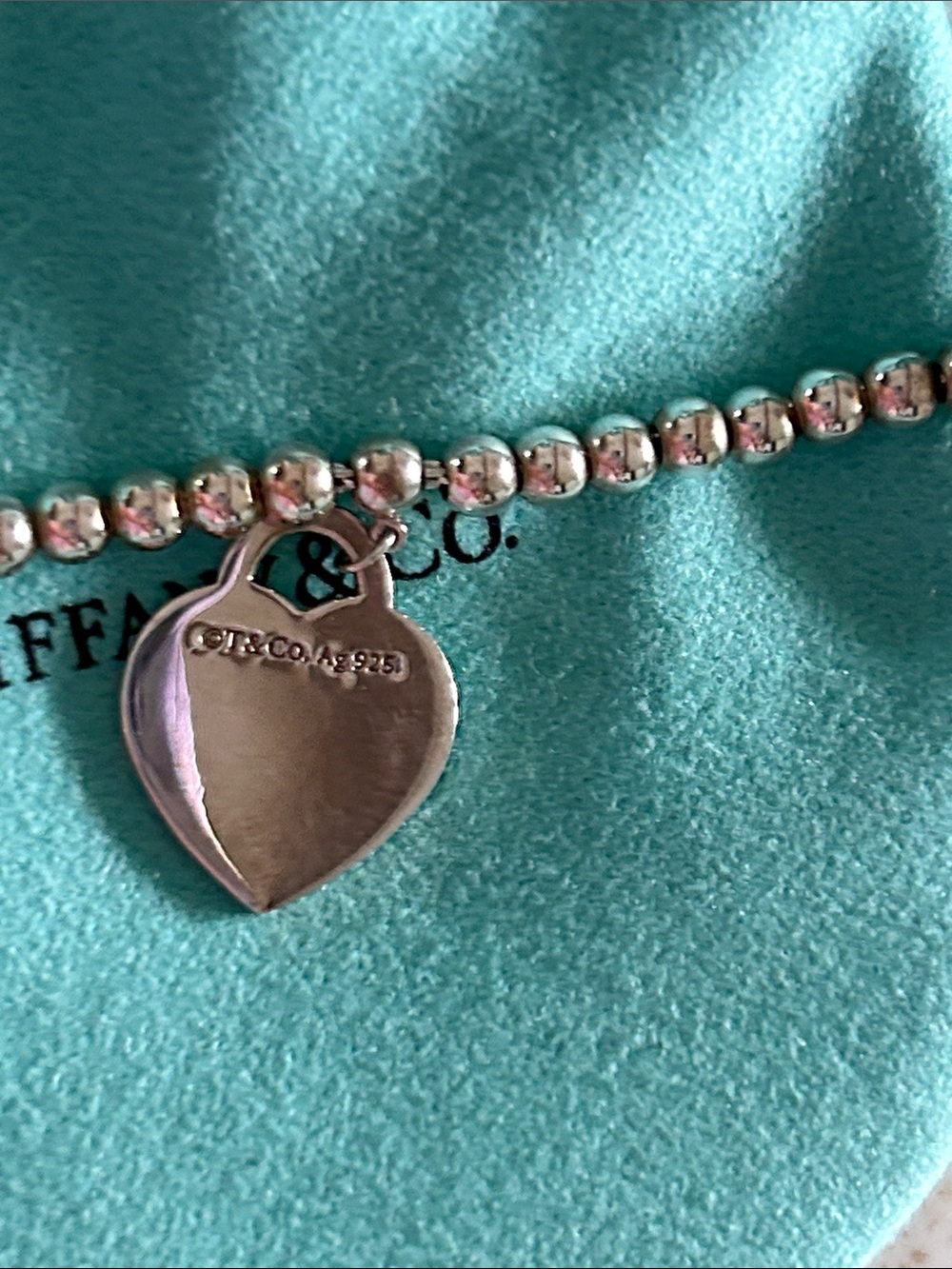 Tiffany & Co. Sterling Silver Bead Necklace with Heart Tag - Picture 3 of 6